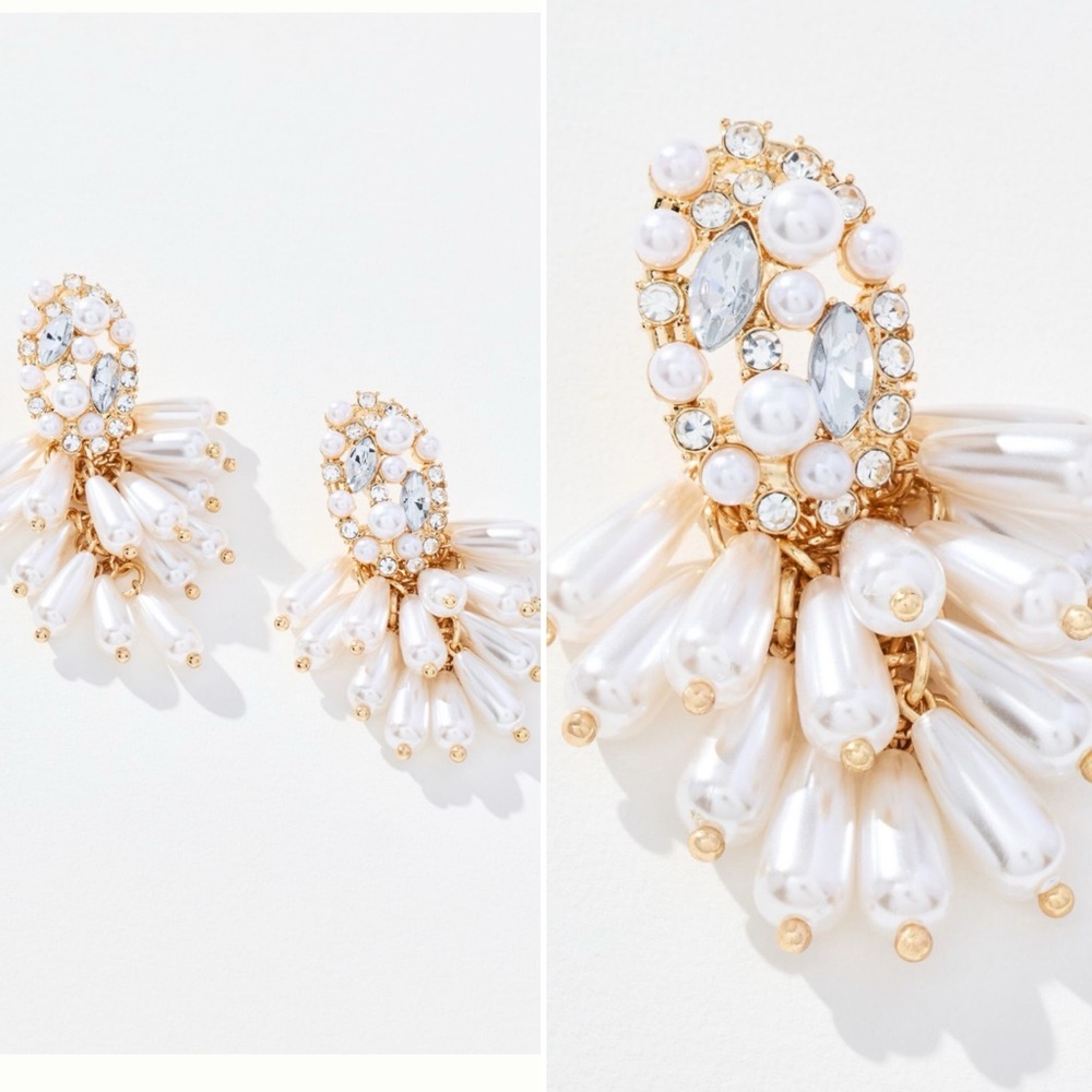 Anthropologie Pearl Cluster Crystal Drop Earrings NWT